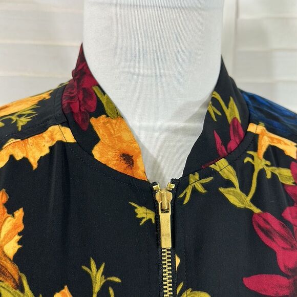 Susan Graver Bomber Jacket Large Floral Stretch Lightweight - Picture 7 of 16